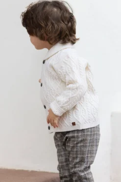 Gilet Ecru col châle maille torsadée