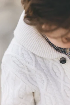 Gilet Ecru col châle maille torsadée