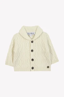 Gilet Ecru col châle maille torsadée