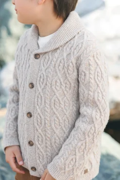 Gilet Gris col châle maille torsadée