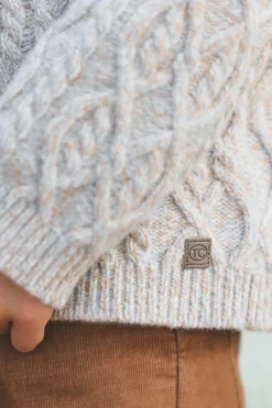 Gilet Gris col châle maille torsadée