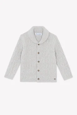 Gilet Gris col châle maille torsadée