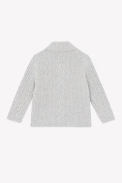 Gilet Gris col châle maille torsadée