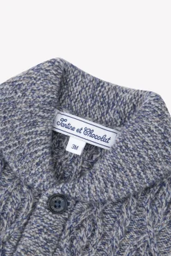 Gilet Marine col châle maille torsadée