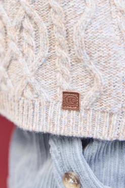 Gilet Bleu glacier col châle maille torsadée