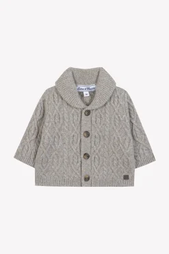 Gilet Bleu glacier col châle maille torsadée