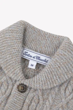 Gilet Bleu glacier col châle maille torsadée