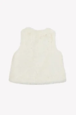 Gilet Ecru imitation fourrure avec nœud