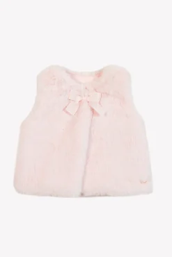 Gilet Rose pâle imitation fourrure avec nœud