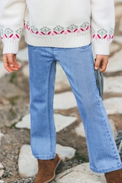 Jean Bleu évasé broderie