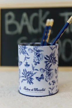 Pot à crayons Bleu imprimé inspiration Toile de Jouy