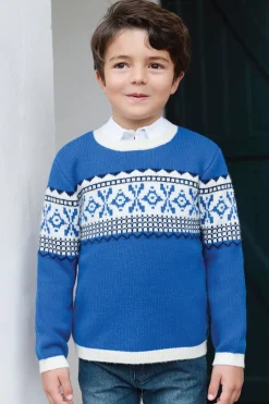 Pull Bleu électrique motif jacquard