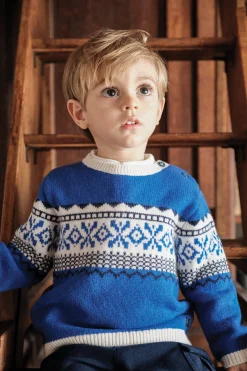 Pull Bleu électrique motif jacquard