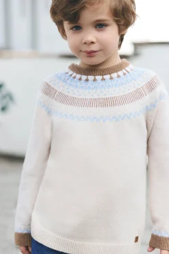 Pull Beige chiné motif jacquard