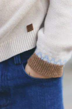 Pull Beige chiné motif jacquard