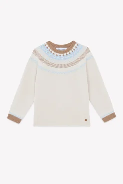 Pull Beige chiné motif jacquard