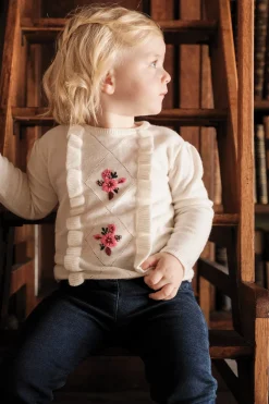 Pull Ecru broderie fleurs