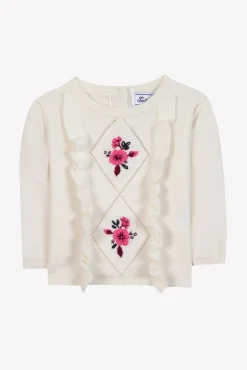 Pull Ecru broderie fleurs