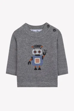 Pull Gris chiné illustration robot