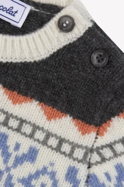 Pull Gris foncé chiné motif jacquard