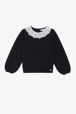 Pull Noir col volanté