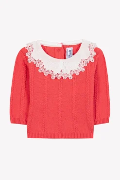 Pull Praline col broderie anglaise