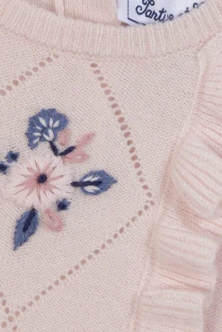 Pull Rose pâle broderie fleurs