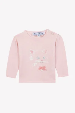 Pull Rose pâle illustration chat