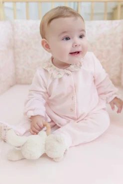 Pyjama Velours rose pâle imprimé fleuri jardin hivernal