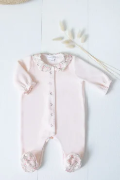 Pyjama Velours rose pâle imprimé fleuri jardin hivernal