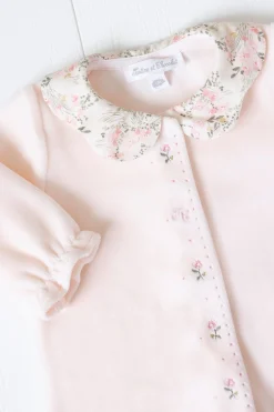Pyjama Velours rose pâle imprimé fleuri jardin hivernal
