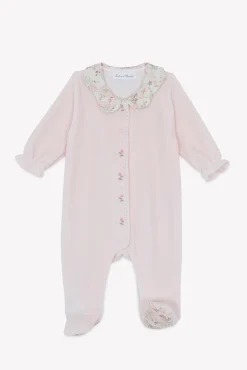 Pyjama Velours rose pâle imprimé fleuri jardin hivernal
