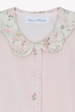 Pyjama Velours rose pâle imprimé fleuri jardin hivernal