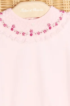 Pyjama Rose pâle col broderies fleurs