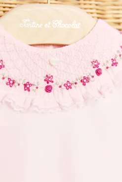 Pyjama Rose pâle col broderies fleurs