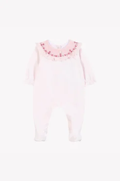 Pyjama Rose pâle col broderies fleurs