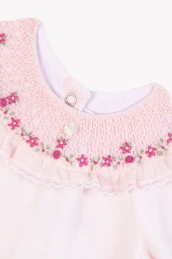 Pyjama Rose pâle col broderies fleurs