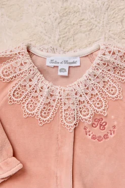 Pyjama Pêche velours col dentelle