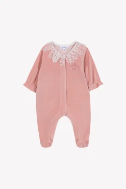 Pyjama Pêche velours col dentelle