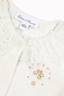 Pyjama Ecru col velours dentelle