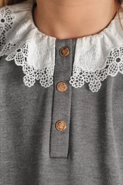 Robe Gris chiné col volanté