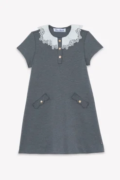 Robe Gris chiné col volanté
