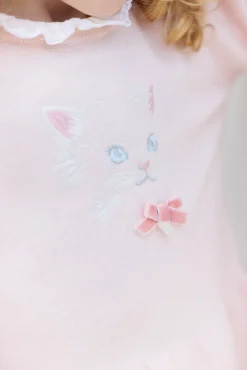Robe Rose pâle broderie chat