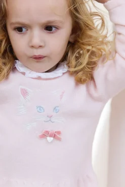 Robe Rose pâle broderie chat