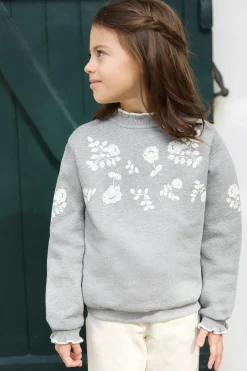 Sweat Gris chiné illustration fleurs