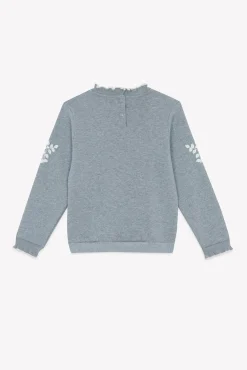 Sweat Gris chiné illustration fleurs