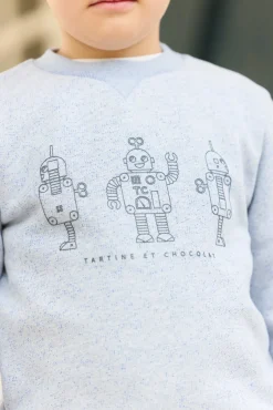 Sweat Bleu grisé illustration robots