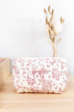 Trousse de toilette Imprimé inspiration Toile de Jouy rose
