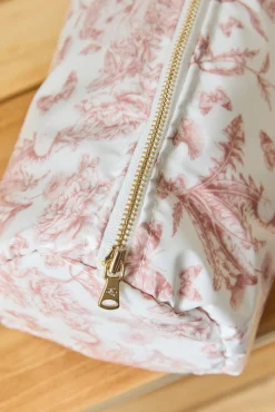 Trousse de toilette toile enduite Imprimé inspiration Toile de Jouy rose