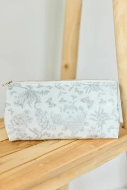 Trousse de toilette toile enduite Imprimé inspiration Toile de Jouy gris